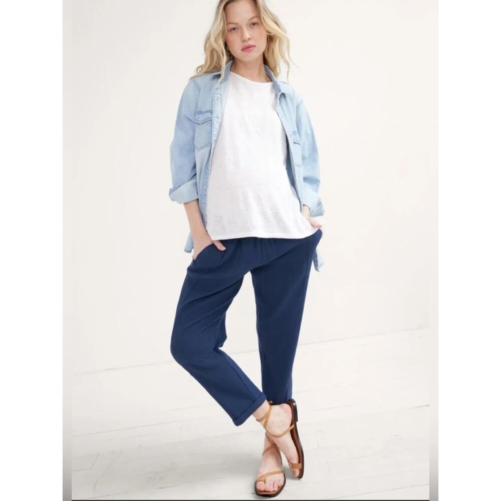 Hatch the Colby Pant breezy navy blue lightweight gauzy cotton pull-on size 2